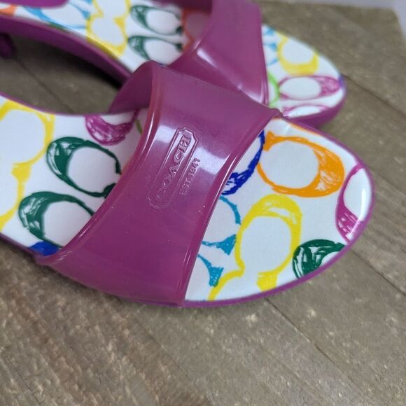 Coach Jelly Slide Sandals – Rainbow Monogram – Size 10 – 2” Heel - Picture 9 of 9